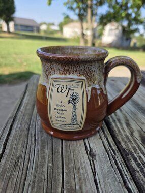 Deneen Pottery Coffee Mug Windmill Inn Abilene Kansas Bed & Breakfast Brown Drip